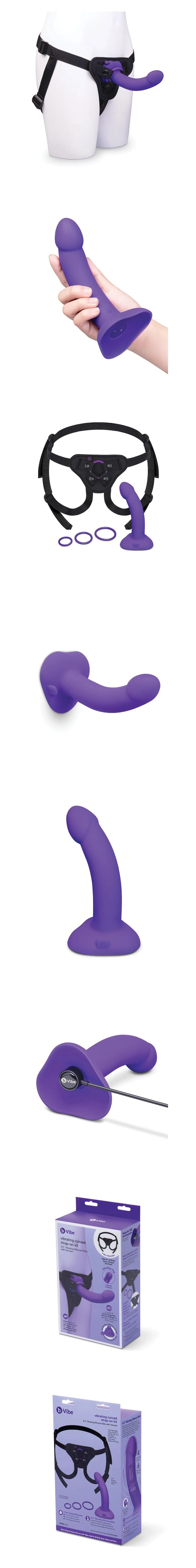 b-vibe curved vibrating strap on kit 6.5 inch silicone dildo for g spot and prostate play couples