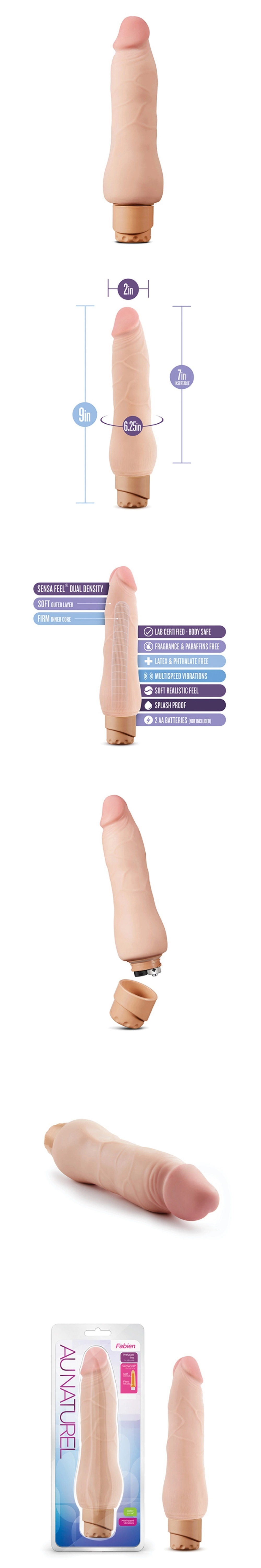 blush au naturel fabien 9 inches realistic dildo vibrating thick dick