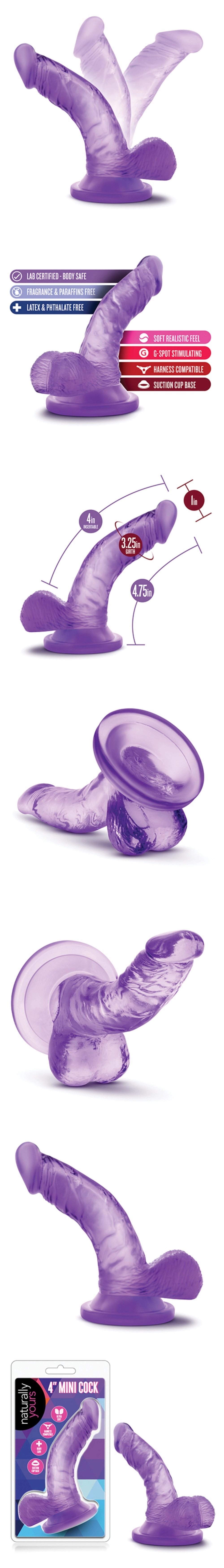 blush naturally yours 4 in mini suction cup dildo anal toy