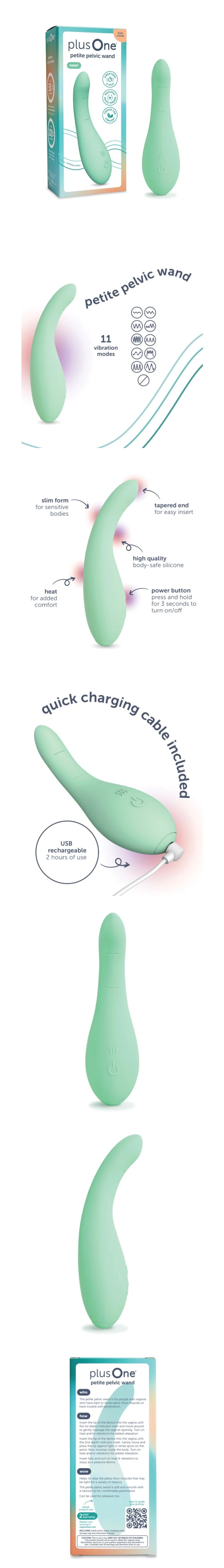 plusOne petite pelvic wand g spot curve vibrator made of silicone with heat and 10 modes for women