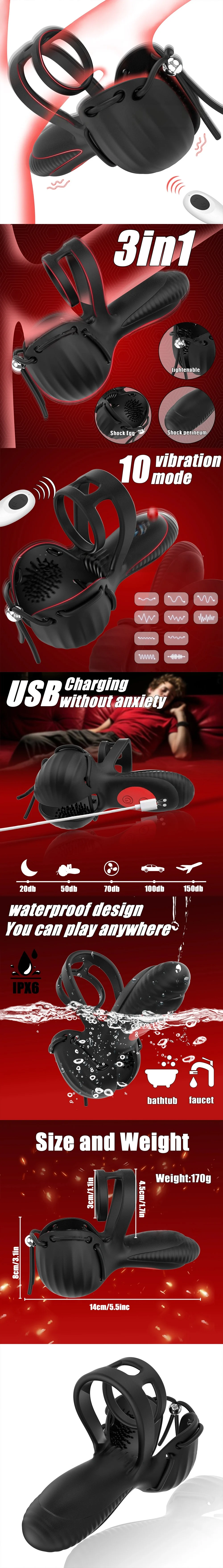 venusfun 10 modes silicone vibrating cock and balls ring with remote control waterproof delay ring for couples