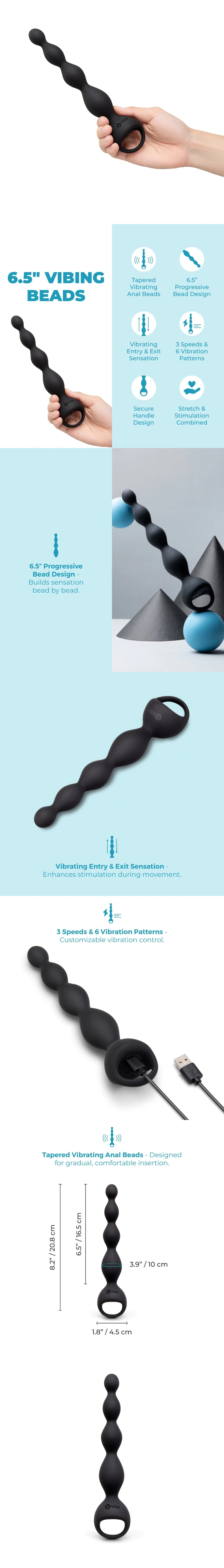 b-vibe 6.5 in vibing beads butt beads vibrating anal toy bdsm play