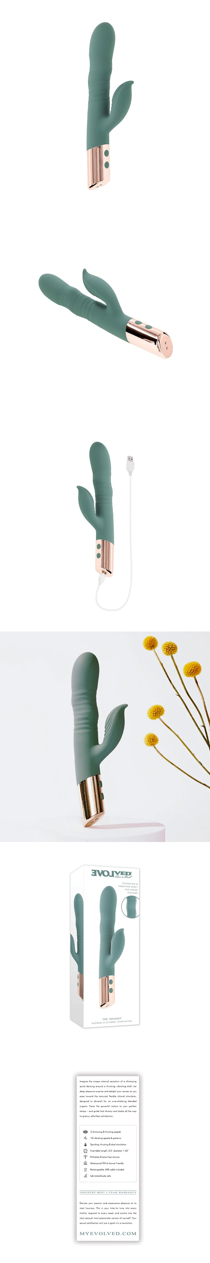 evolved the shimmy spiral thrusting rabbit vibrator waterproof silicone dual stimulation vibrator with clitoral stimulator