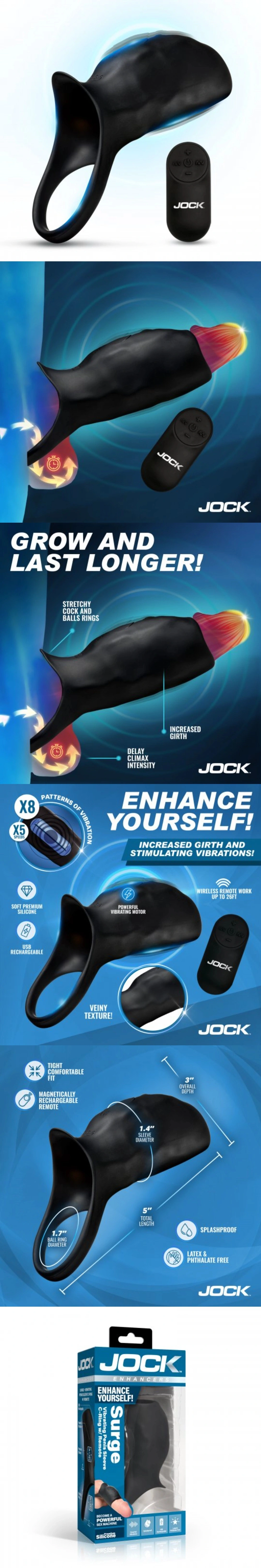 jock surge vibrating cock ring penis sleeve remote control silicone cock ring for men