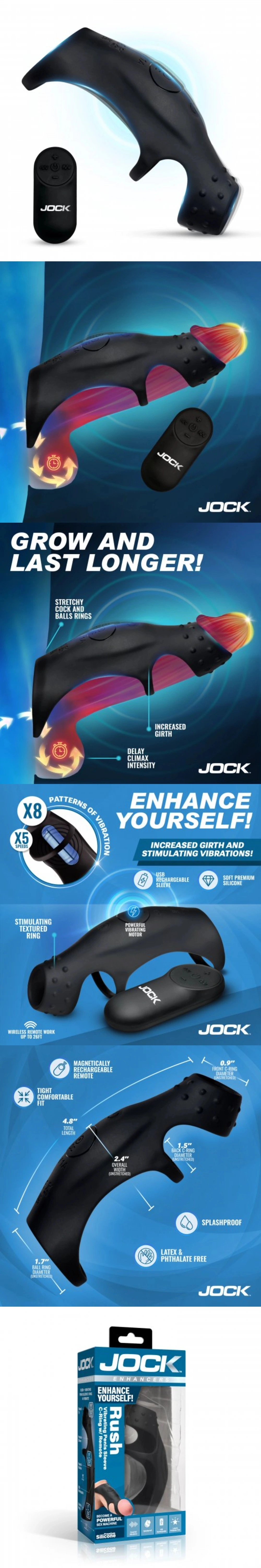 jock vibrating penis sleeve for men soft silicone dual cock ring remote control 8 vibration patterns couples toy