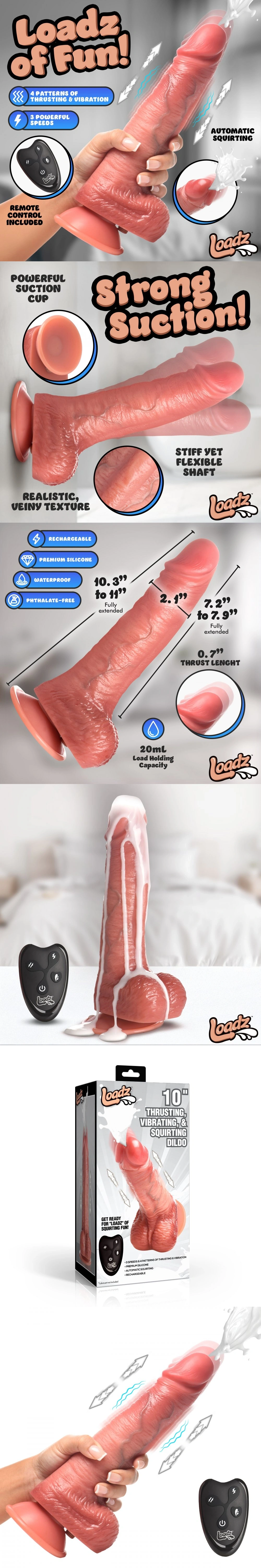 loadz 10in thrusting vibrating squirting dildo realistic fat dildo