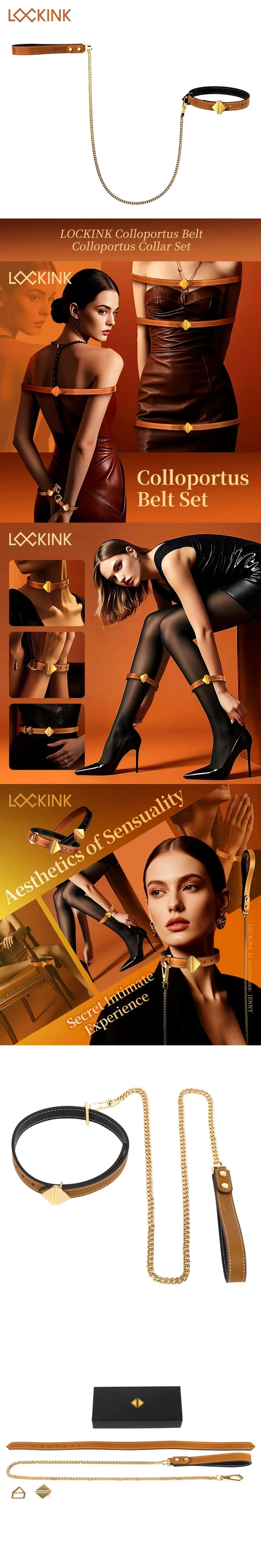 lockink adjustable colloportus belt restraint collar with leash chain bdsm toy for couples