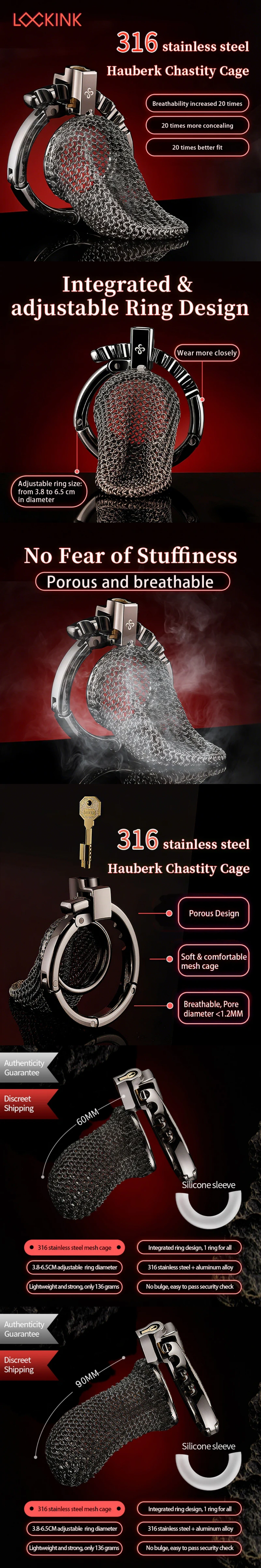 lockink stainless steel hauberk chastity cage breathable bdsm chastity lock