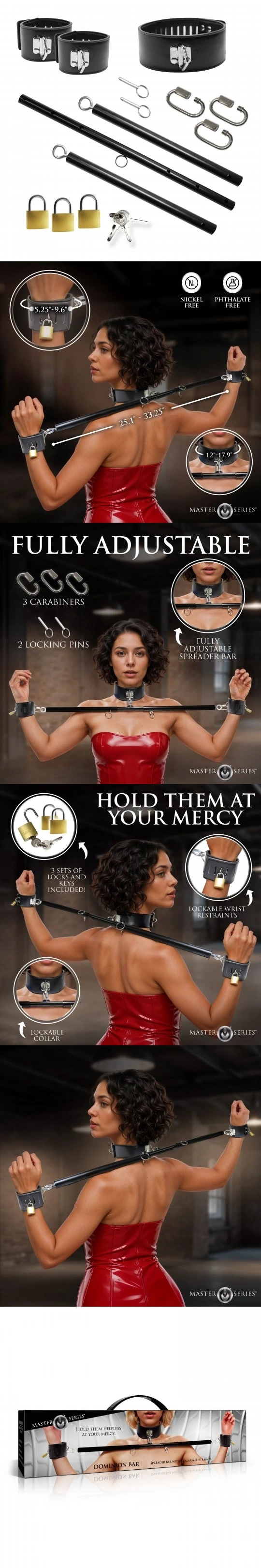 master series dominion bar bdsm spreader bar with collar and cuffs adjustable bondage restraint set for control play