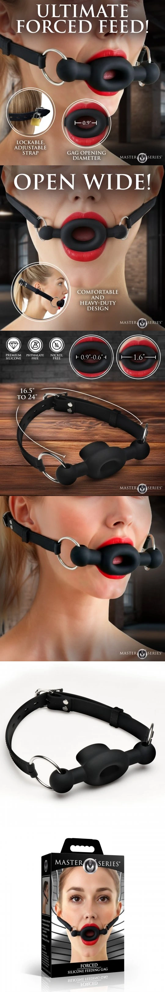 master series ring gag silicone feeding gag adjustable strap locking buckle oral control bdsm mouth gag black silicone