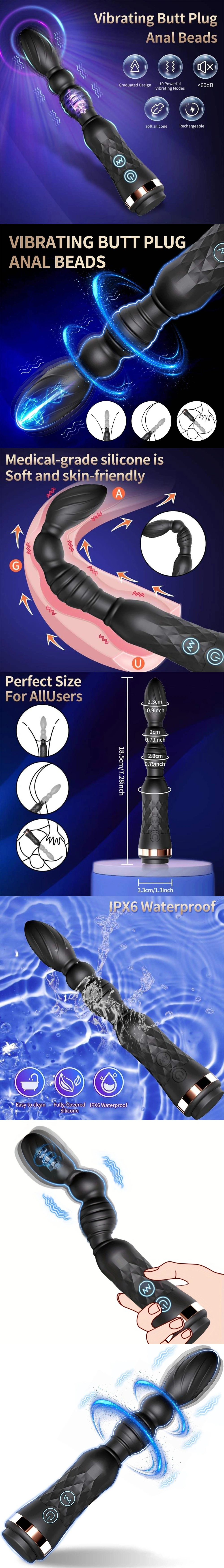 venusfun 10 speeds mini beaded vibrating prostate massager & anal plug butt plug