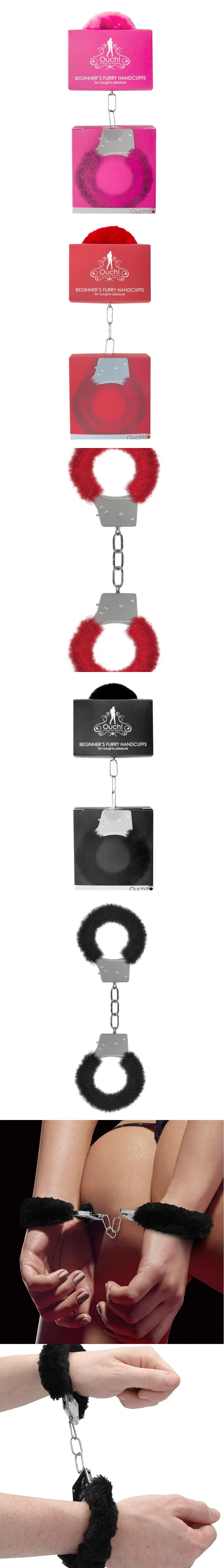 ouch beginner's furry handcuffs with quick-release soft faux fur metal bdsm for couples