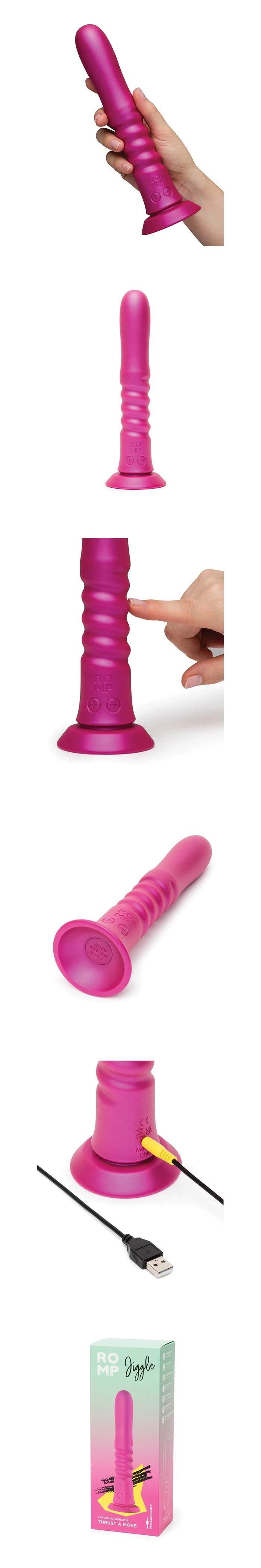 romp jiggle thrusting vibrator hands free suction cup silicone dildo with 6 speeds and 4 thrusting patterns