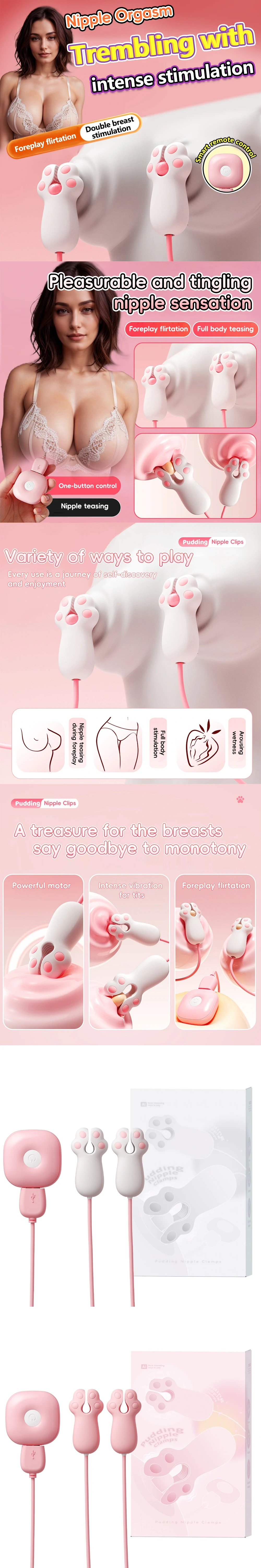 venusfun silicone cat paw vibrating nipple clamps for women with dual clip design