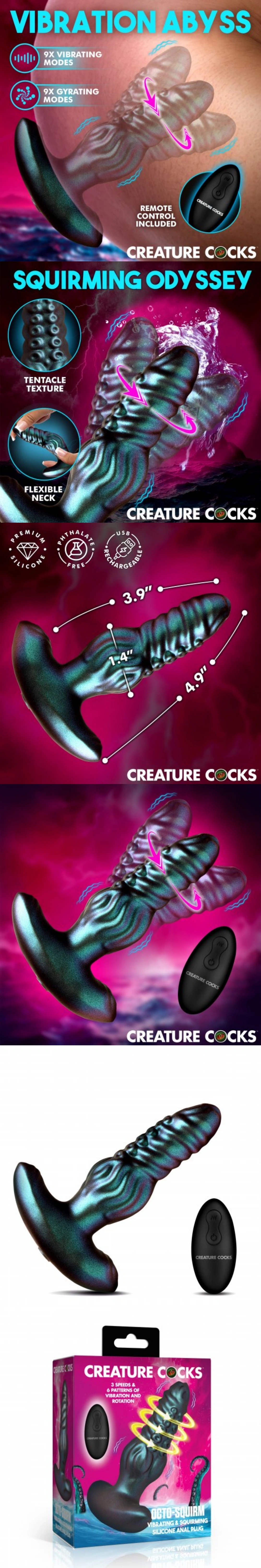 xr brands octo squirm vibrating butt plug with remote control