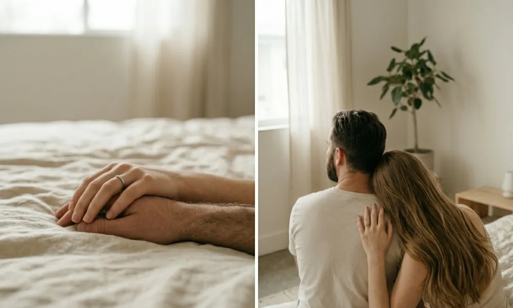 Woman learning how to moan naturally without sounding fake by relaxing, breathing, and responding to real sensation