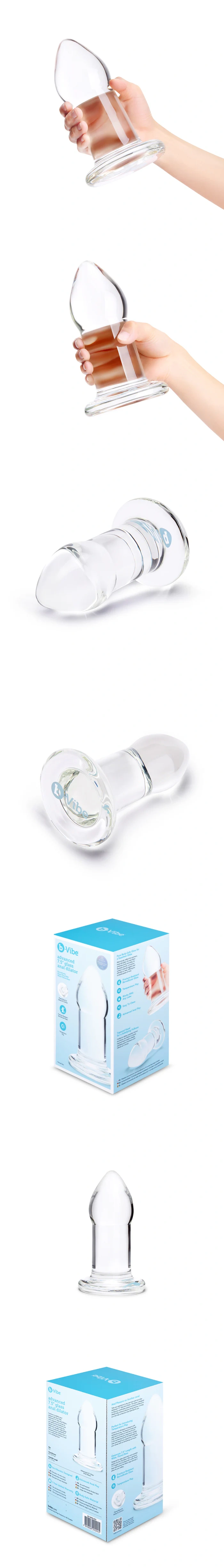 b-Vibe advanced 7.5 inch glass anal dilator erotic glass toy for sensory and couple play