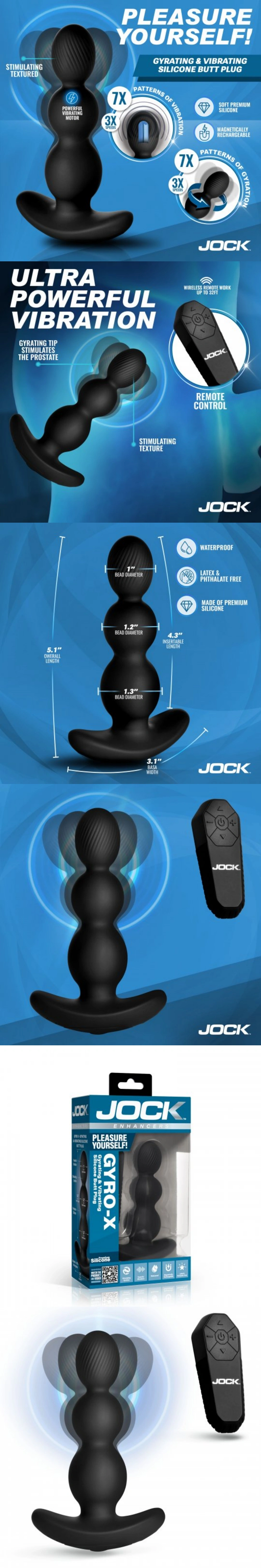 jock gyro x gyrating vibrating butt plug silicone anal trainer