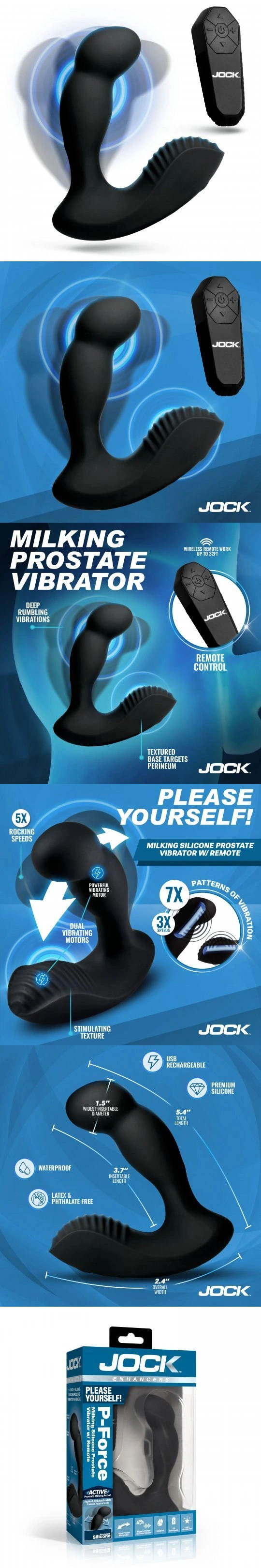 jock p force milking silicone prostate vibrator with wireless remote dual motor anal massager for men