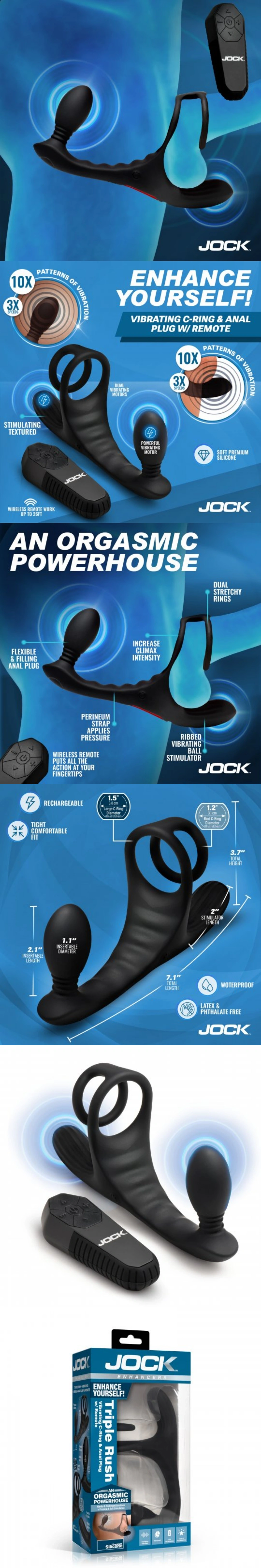 jock triple rush vibrating c ring anal plug