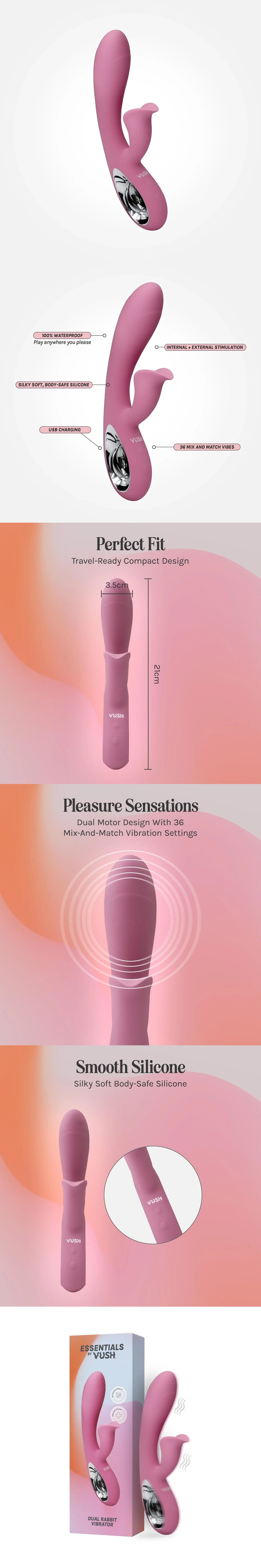 vush essentials dual rabbit vibrator clitoris & g-spot massager