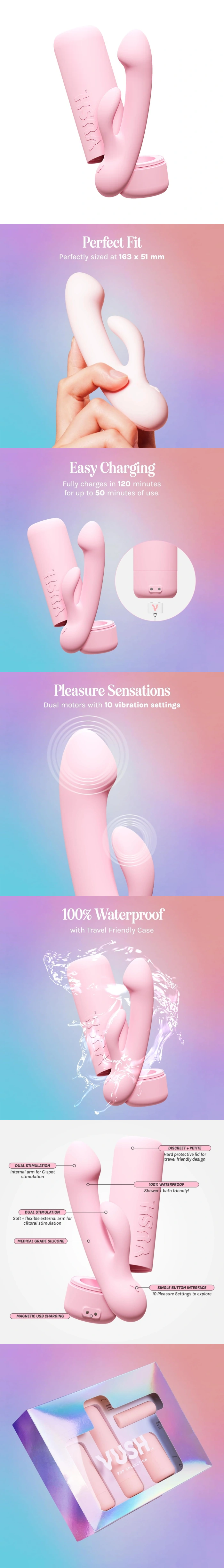 vush glow rabbit vibrator for women silicone dual stimulation 10 modes