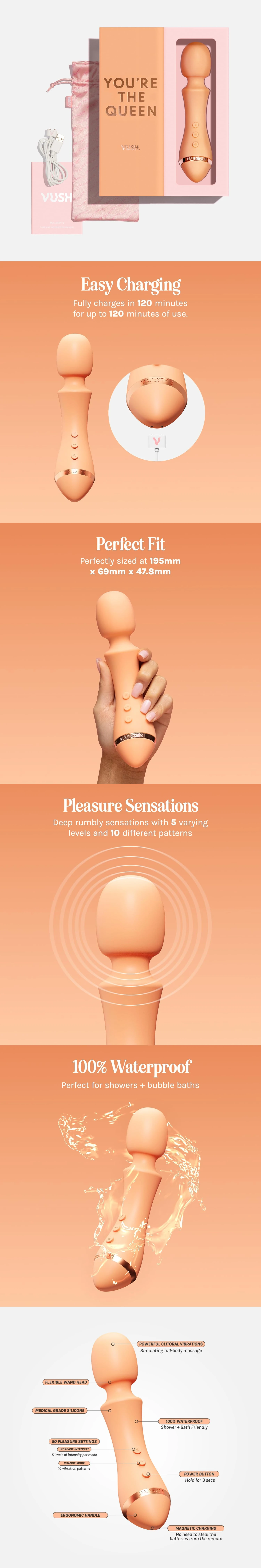 vush majesty 2 wand vibrator powerful clitoral silicone 10 patterns waterproof usb rechargeable for women