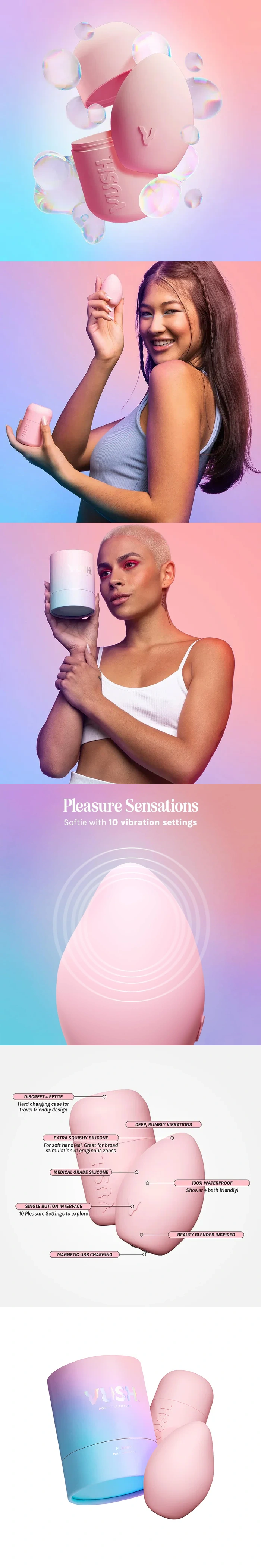 vush palm vibrator soft silicone egg with 10 vibration modes waterproof discreet mini vibrator for women travel use