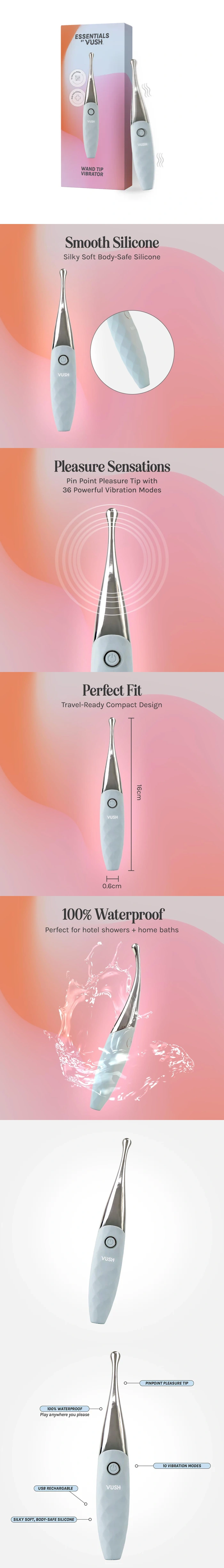 vush wand tip vibrator high frequency modes for clit and nipple