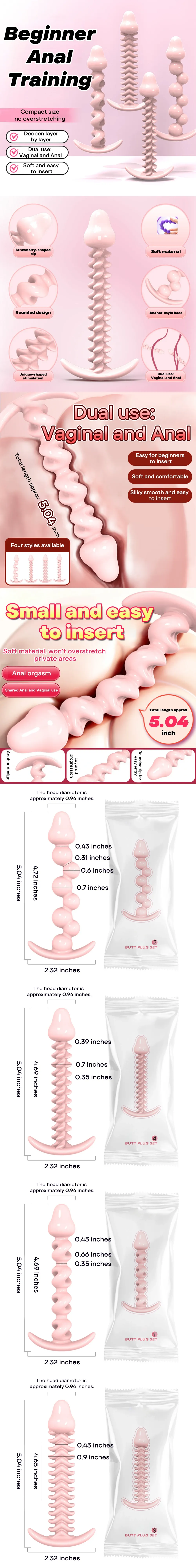venusfun tpe beaded anal plug soft flexible beginner anal masturbator training toy for men and women