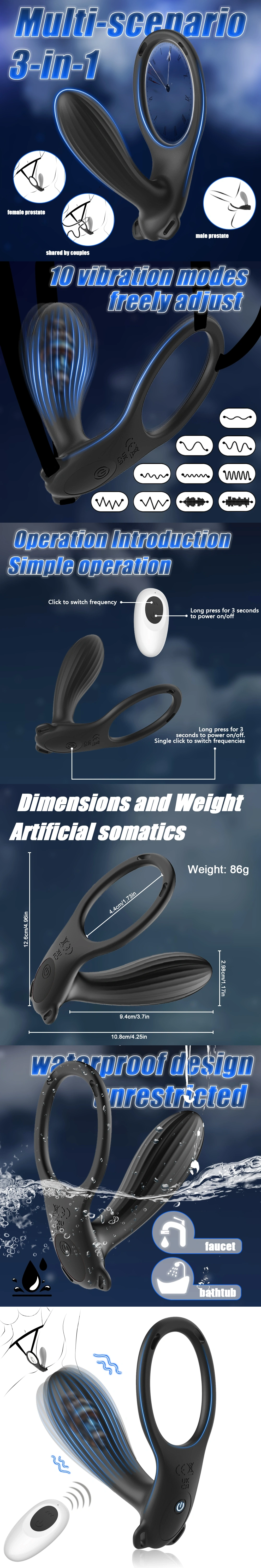 couples vibrating cock ring with 10 modes wearable prostate massager