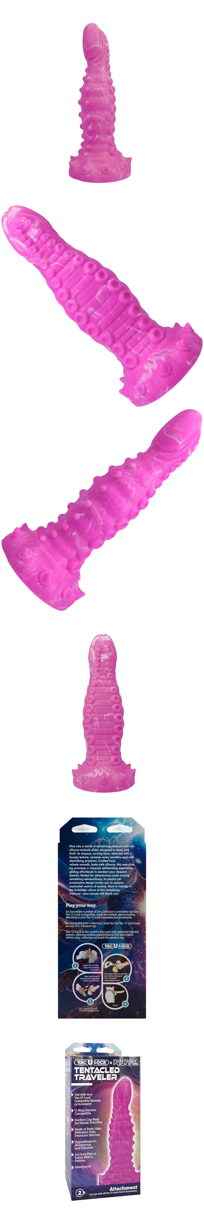 doc johnson vac-u-lock x fantasy fuckers tentacled traveler harness compatible dildo multi-textured silicone
