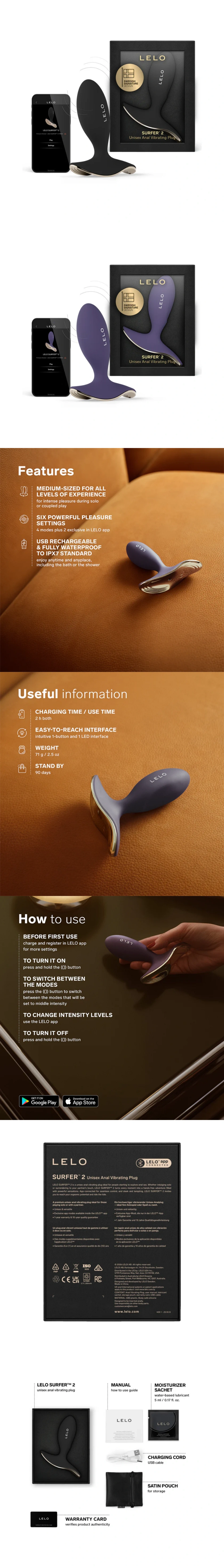 lelo surfer 2 vibrating anal plug silicone butt plug