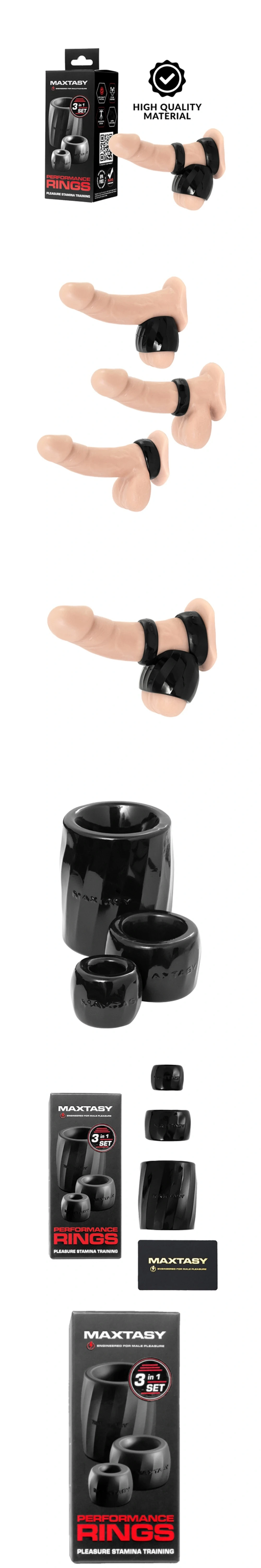 Maxtasy performance rings set of 3 black stretchable penis rings for erection control and stamina enhancement