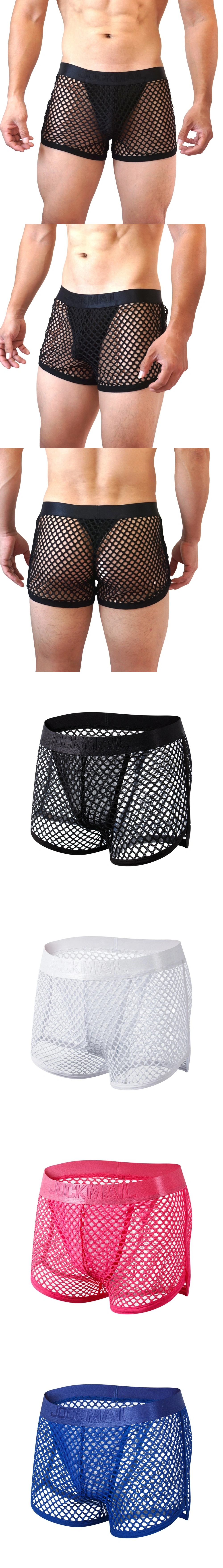 jockmail sexy mesh boxer briefs low-rise underwear