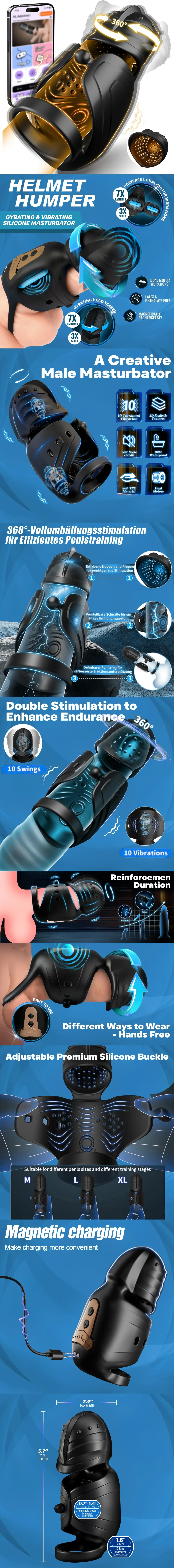 Venusfun app control automatic masturbator for men featuring 360 degree oscillating head and 10 vibration modes for stamina training
