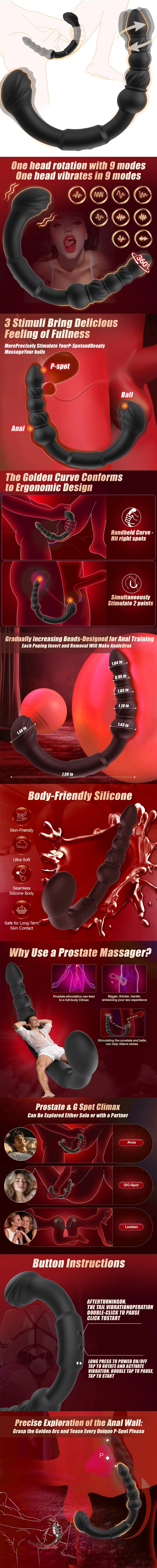 venusfun dual ended anal hook with 9 modes prostate massager anal beads toy for couples