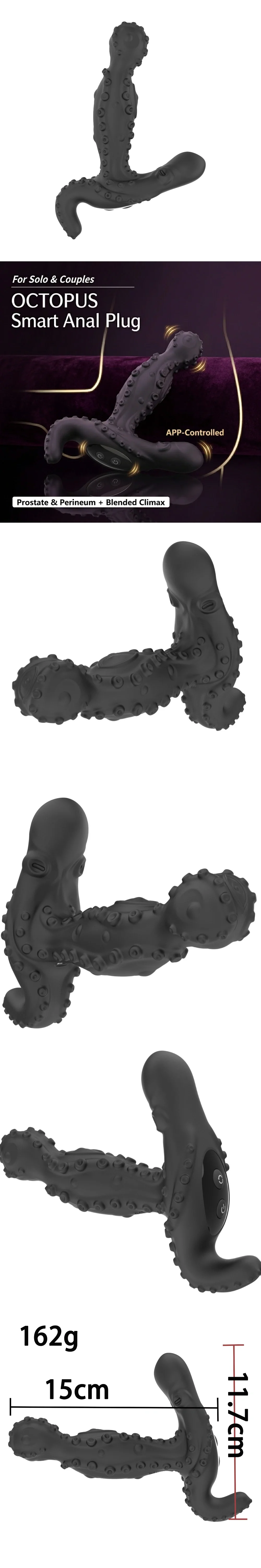 venusfun octopus tentacle prostate massager with app control rotating wobble vibration silicone anal plug