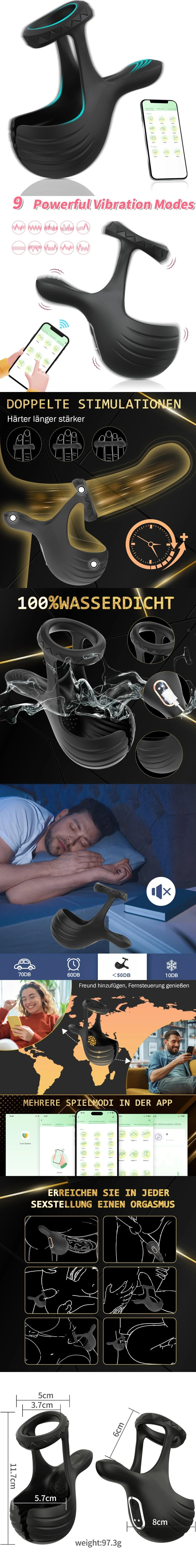 venusfun app control prostate massager cock ring with anal stimulator and 9 vibration modes for men couples