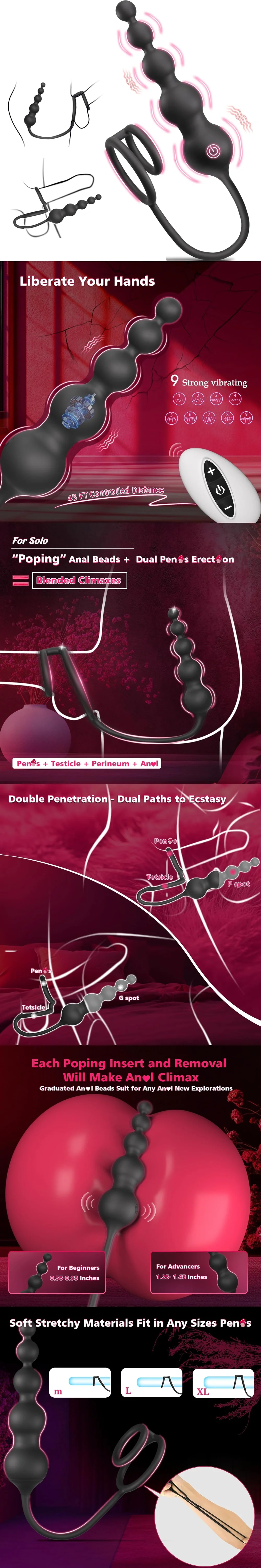 venusfun vibrating anal beads remote control silicone butt plug anal sex toy for couples and men