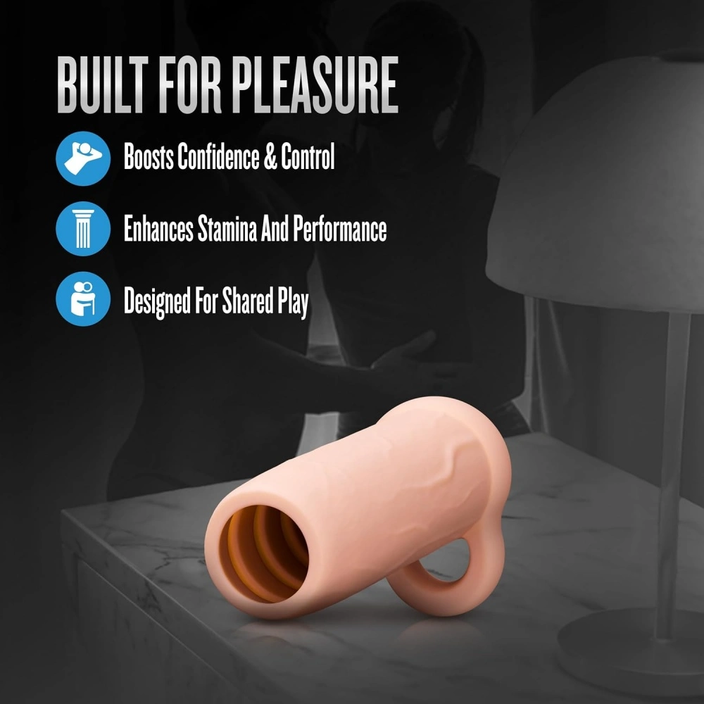 Blush Male Performance 4.25 Inch Penis Extender Sleeve with Ribbed Interior Soft TPE Fuller Feel Enhancement and Secure Support