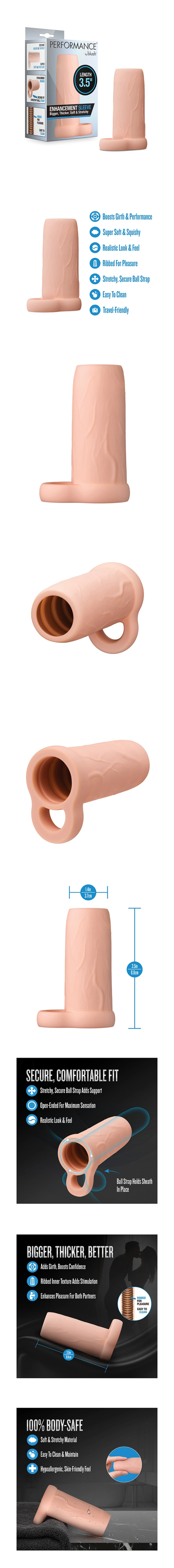 blush performance cock sleeve ribbed tpe enhancement sleeve
