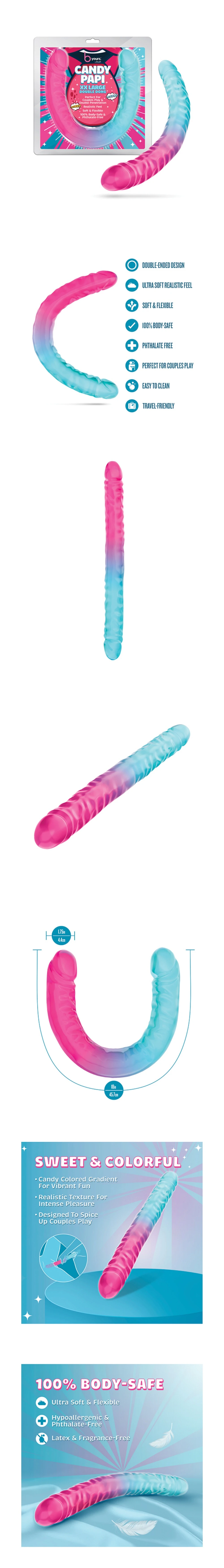 blush b yours 18 inch xx large double dong candy papi ultra soft flexible dildo for lesbian couples play