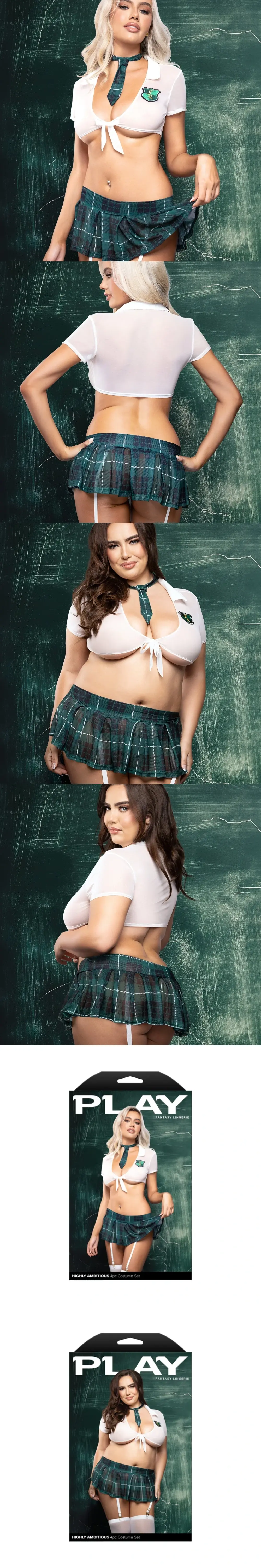 Fantasy Lingerie Play Highly Ambitious 4pc school girl costume set