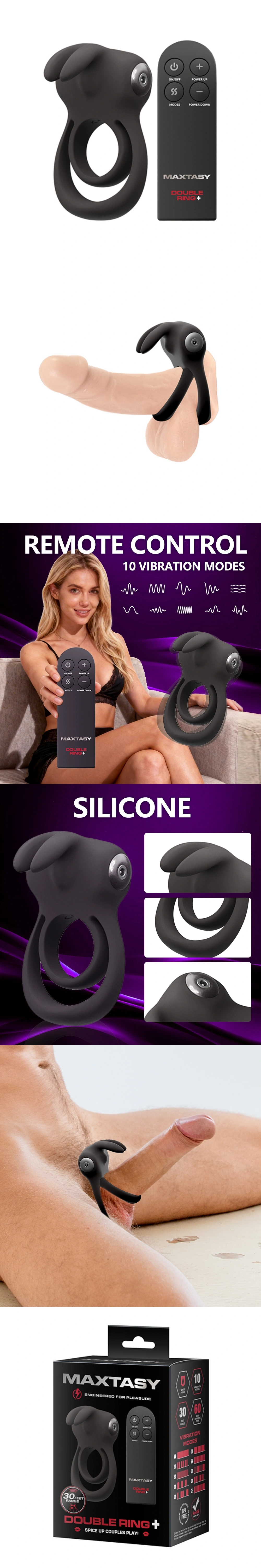 maxtasy double ring cock ring vibrating ring penis