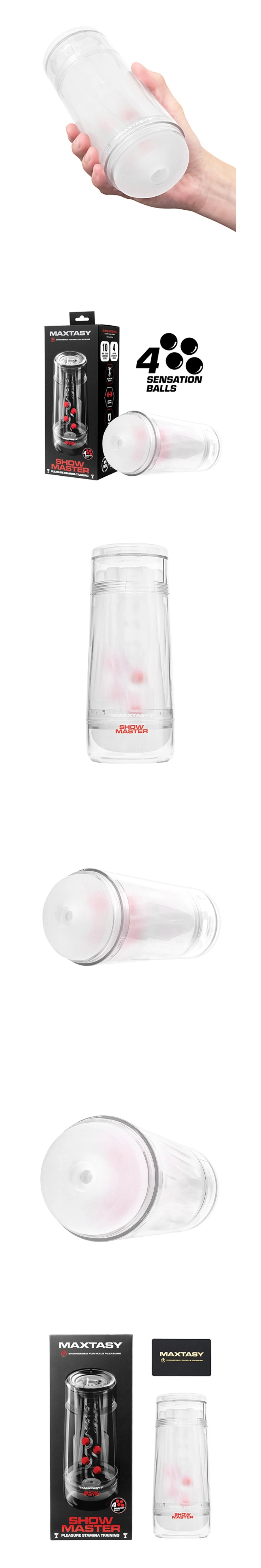 maxtasy show master non realistic stroker clear ultra soft sleeve with adjustable suction for men