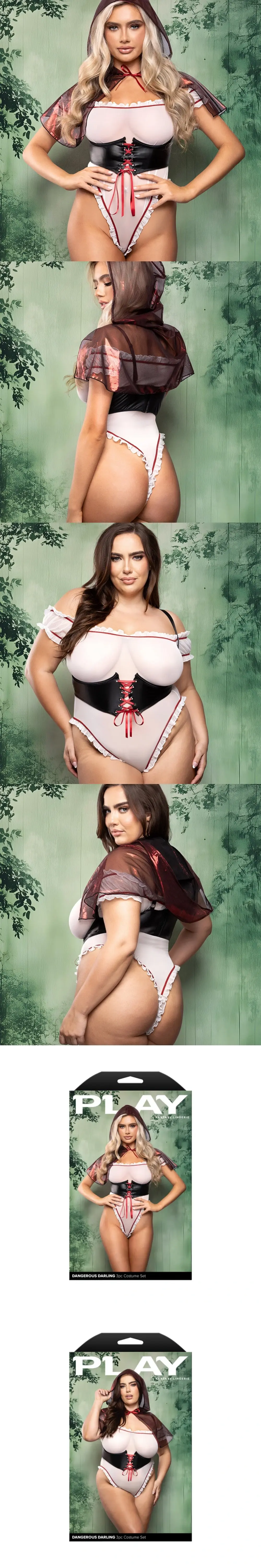 Fantasy Lingerie Play Dangerous Darling 3 piece costume corset lingerie set for women