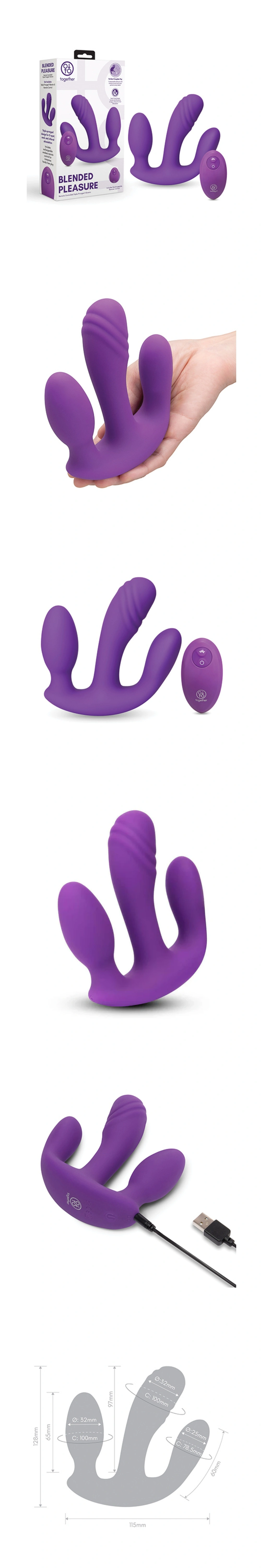 Together triple pronged vibrator 10 modes remote controlled blended pleasure toy