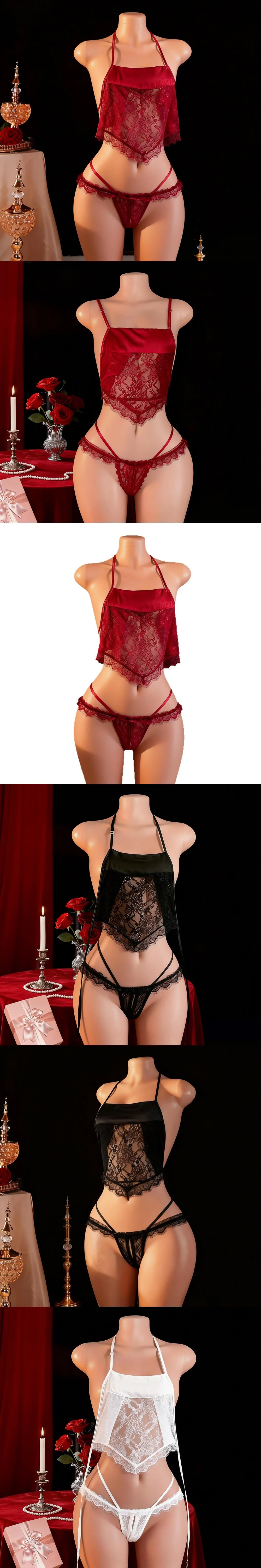 venusfun halter lace crotchless chemise coquette lingerie for women romantic nights
