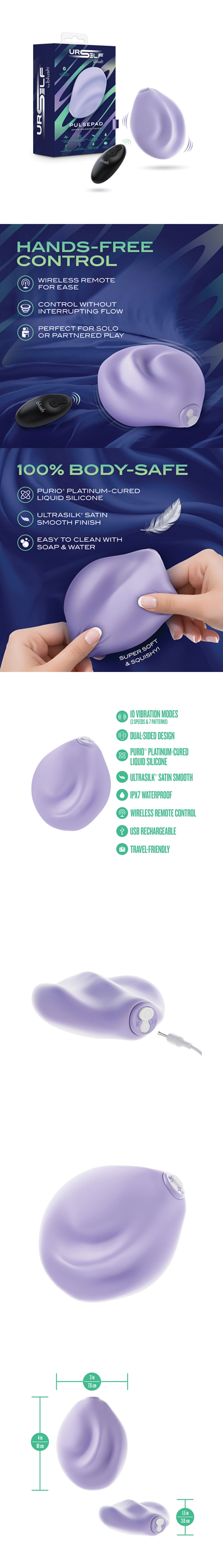 blush urself pulsepad grind vibrator double sided silicone design with remote control